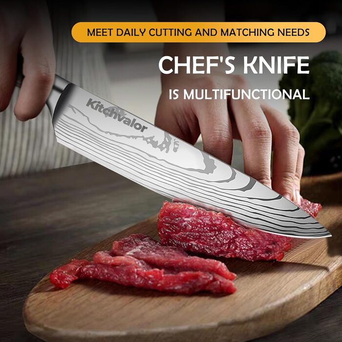 Ніж кухарський Kitchvalor 6 дюймів (15 см) з високоякісної сталі, кухонний ніж для нарізання та шинкування, ергономічна ручка, подарункова коробка (Santo Knife)