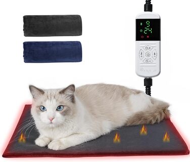 Кілимок-грілка для домашніх тварин Angepet 45x70 см - електрична ковдра для собак та котів, 9 температурних режимів (35–55 ℃) та 14 таймерів (0–12H / 24H), бісостійкий кабель 1,8 м, 2 знімні чохли, 35–55℃ (9 режимів)