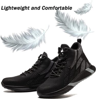 Легкі захисні черевики для чоловіків та жінок. Робочі черевики з металевим носком. Дихаючі, неслизькі, чорні. Розміри 35-48 EU.