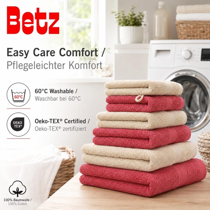 Набір рушників Betz Premium 12 предметів, 100% бавовна, сертифікація Oeko-TEX, висока щільність, колір Пісочний/Малина