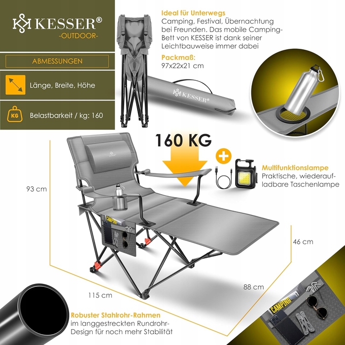 Шезлонг металевий сірий KESSER