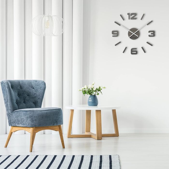 FLEXISTYLE 3D Wall Clocks DIY Oak Large 50-75CM (Thickness 19MM!) for Office Living Room Bedroom Decorative Items, z54g eco75 d-1-x (Gray, Wood-based material)