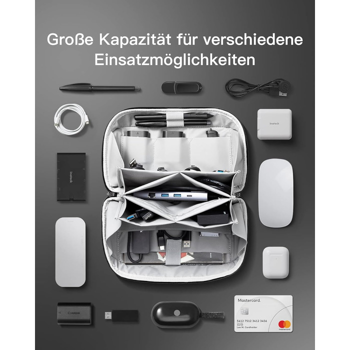 Inateck Electronics Case, Water-Resistant Accessory Bag, Gadget Organizer Bag, USB Cable Organizer, Travel-Friendly, AB03007