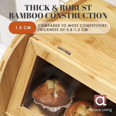 Бамбуковий хлібний ящик Arise з вентиляцією, 2 полиці та вікно, для хліба, бургерів, сендвічів. 40 x 26 x 37 см