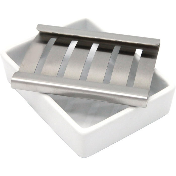 Миска для мила Lofekea з кераміки та нержавіючої сталі, двошарова мильниця для ванної та душу