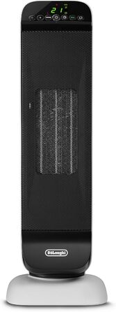 De'Longhi Tower Ceramic Heater Fan, Fast Heating with 2 Power Levels, Remote Control, 24h Timer, Eco Function, Safety Thermostat, Rear Handle, 2000W, HFX25S20, White/Black