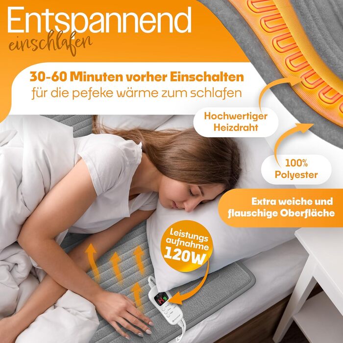 Електрична грілка KESSER® з плюшу 180x130 см сірого кольору | з таймером та автовимкненням | тепла та затишна ковдра | 9 температурних режимів | прання до 40°C | цифровий дисплей