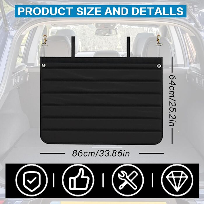 Захист для багажника автомобіля від бруду та подряпин для собак, 80x64 см, чорний. Вологостійкий, стійкий до розривів. Килимок для транспортування собак та багажу.