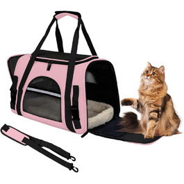 Транспортна сумка для тварин з підстилкою з флісу, рожева. Підходить для котів та собак до 10 кг.