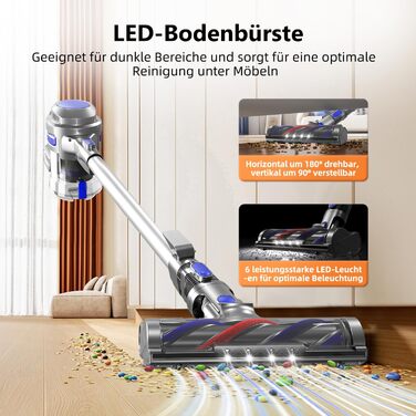 Бездротовий пилосос Authmic 40000Pa з акумулятором, час роботи до 50 хв, об'єм контейнера 1.6л, HEPA фільтр x4, для килимів, твердих підлог та шерсті тварин (блакитний)