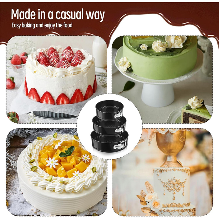 Набір форм для випічки LZYDKH 3 шт. (20/22/24 см) з антипригарним покриттям. Форми для кексів, торти та хліба. Знімний дно.