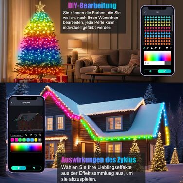 Льо́мка́ гірля́нда зовнішня́, кольоро́ва, RGB, Smart IC, керування через пульт та додаток, 99+ режимів, синхронізація з музикою, таймер, USB, вологостійка для саду, дерева, батуту, Хеллоуїну, вечірки