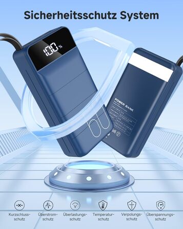 Power Bank 60000mAh 22,5W USB-C, Зовнішній акумулятор для смартфонів, планшетів, блакитний (Perlblau X-Large)