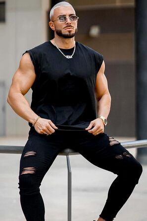 Чоловічі рвані джинси GINGTTO Skinny Stretch Denim Slim Fit, чорні, 32W/30L