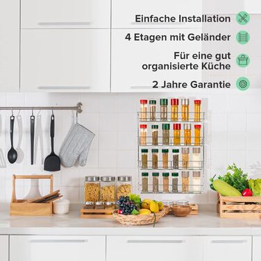 Copa 4-Tier Spice Rack Chrome - Hanging Spice Rack - Wall Spice Rack for 4 x 8 Spice Jars (without jars) - Hanging Spice Stand - Spice Rack for Kitchen Cabinet – Space-Saving Kitchen Shelf