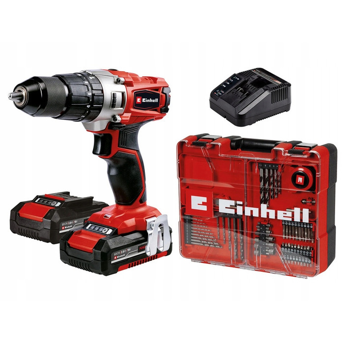 Дриль-шурупокрут Einhell TE-CD 18/2 18 V з 2-ма АКБ по 2Аг та набором із 64 аксесуарів