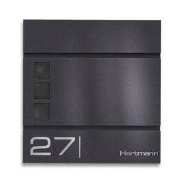 Поштова скринька Metzler Cube Anthrazit RAL 7016 з лазерним гравіюванням адреси та номера будинку, з газетницею та вікном - 37x37x10.5 см (Db703 Eisenglimmer)