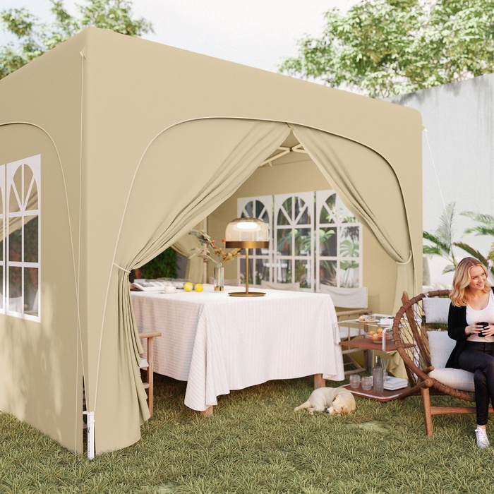 Outsunny 3x3m Gazebo, Water-Resistant, Stable, Winter-Proof Pop-Up Folding Gazebo, UV Protection 50+, Foldable Party Tent Garden Tent with 4 Side Walls Bag Garden Gazebo for Camping Garden, Sand | Aosom