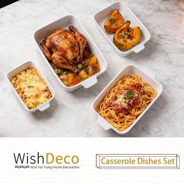 Набір форм для запікання (4 шт.), прямокутні, кераміка, для лазаньї, з ручками, жаростійкі, підходить для мікрохвильової печі та мийки