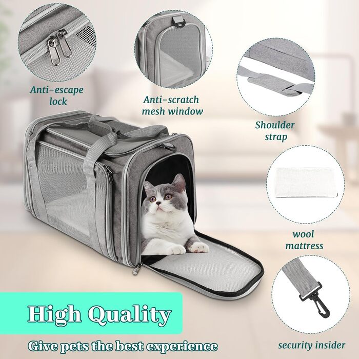 Транспортна сумка для кота/собаки 45x30x30 см, складана, дихаюча, 7 кг, сіра