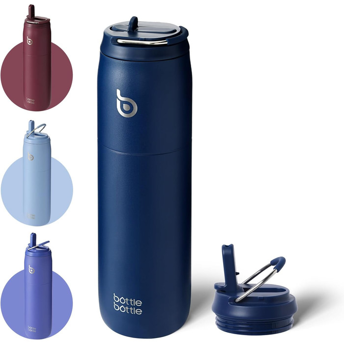 bottlebottle BOTTLE Insulated Water Bottle Stainless Steel 32oz (946ml) with Straw Handle for Sports, Travel, Gym, Double-Walled Leak-Proof, BPA-Free (Indigoblue)