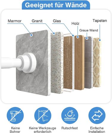 Телескопічна штанга для карнизів та душової кабіни без свердління, 79-195 см (біла)