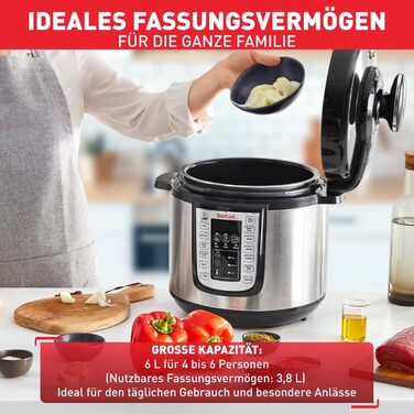 Tefal CY505E Fast & Delicious Multicooker | Electric Pressure Cooker | 6 L Capacity | 25 Automatic Programs | Up to 80% Faster Cooking | Energy-Saving | Recipe Book | 1200 W | Stainless Steel