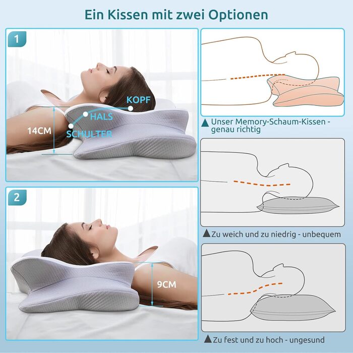 DONAMA Memory Foam Pillow Head Pillow Neck Pillow Ergonomic Side Sleeper Pillow for Side, Back & Stomach Sleepers