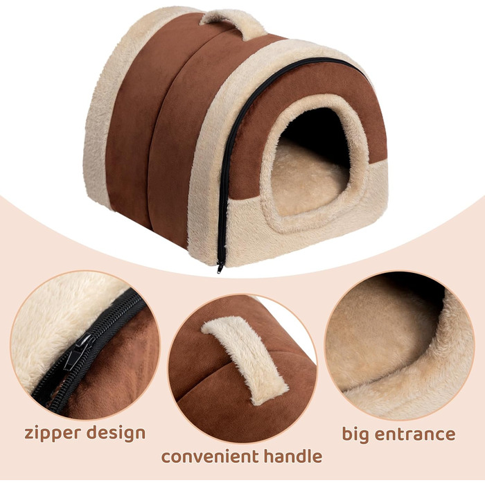 Hollypet Cat Bed Small Dog Bed, 2-in-1 Foldable Plush Pet Bed for Cats & Small Dogs, Cozy and Soft Pet Cave Bed for Indoor Outdoor, (Coffee)