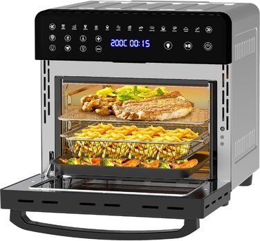 Iceagle Hot Air Fryer XXL Airfryer 15 Liter, Fryer with 13 Programs, Mini Oven, Dehydrator Function, LCD Display, including Recipe Book and Accessories, 1800W 15L