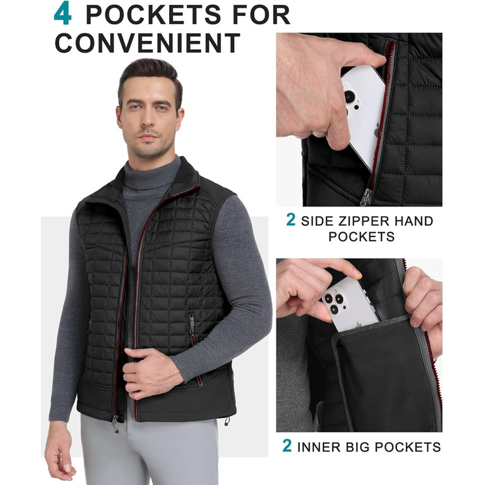 Little Donkey Andy Легка пухова жилетка для чоловіків, тепла безрукавка, outdoor-куртка для хайкінгу, подорожей, бігу, чорний, XL
