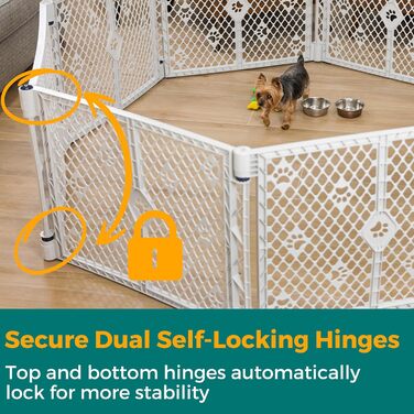 Клітка-вольєр для собак MyPet з 8 панелей, сірого кольору, довговічна та стійка до УФ-випромінювання, портативна, регульована, зручна для тварин, дружній дизайн з принтом лап, світло-сіра