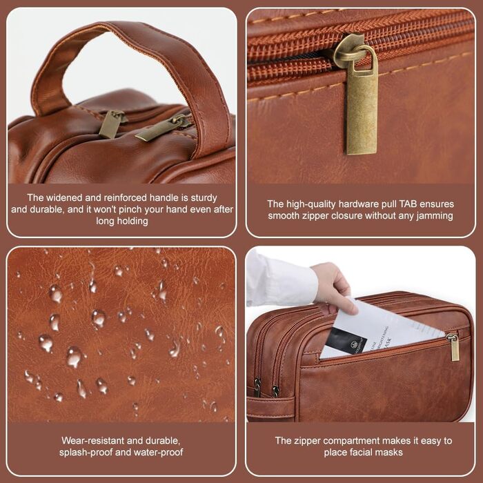 Чоловіча косметичка Kulturbeutel, водонепроникна сумка з PU-шкіри, чоловіча валізка з вологостійким мішечком, двошарова косметичка, дорожня сумка для чоловіків (коричнева шкіра)