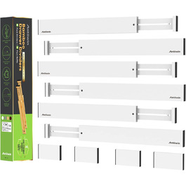 ANTOWIN Bamboo Drawer Dividers, Drawer Separators, 43.2–55.9 inches long, adjustable, spring-loaded, organizer for large items, tool drawers (white)