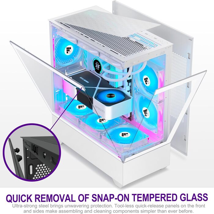 Корпус для ПК FOIFKIN F1 - ігровий Mid-Tower з 6 PWM ARGB вентиляторами, 270° панорамне скло, Type-C, білий