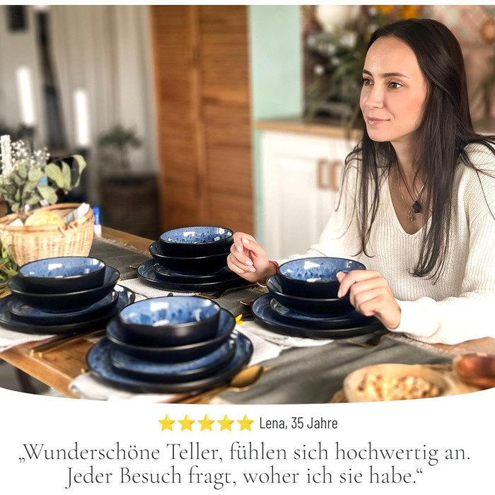 Набір посуду Steingut Ibiza 24 шт. для 6 осіб - глибоке синій колір, Pure Living, TESTSIEGER