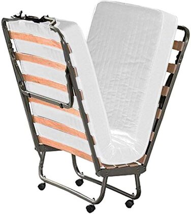 Розкладне ліжко Cortassa XL Comfort з матрацом 10 см, ламелями з дерева, 90x200, компактне ліжко на колесах (Memory Foam)