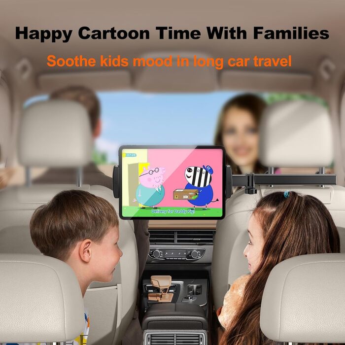 Тримач для планшета в авто, [алюмінієвий довгий кріплення] Тримач для планшету на підголівник авто, [надійно фіксується] Тримач для iPad в авто, чорний, H2