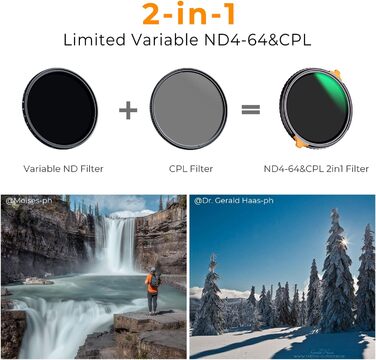 Поляризаційний та ND фільтр K&F Concept 95мм (CPL + ND4-ND64) Nano Xcel – 2-в-1, змінна щільність