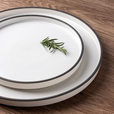 Набір посуду LeRatio для 6 осіб, 18 предметів, керамічний, стійкий до подряпин, білий з чорним контуром