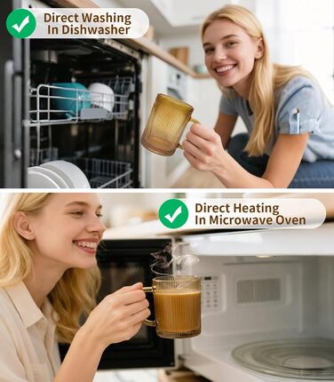 Набір з 4 чашок капучино 350мл, скляні, з рифленням, для лате/капучино/напоїв/кави/чаю - золоті