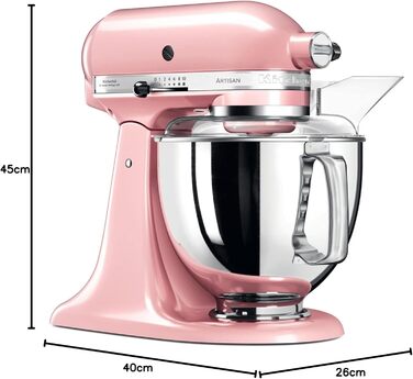 Кухонний комбайн KitchenAid Artisan з місткістю 4.8 л, рожевий, з 5 насадками