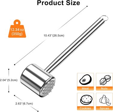 Клобак для м'яса HOOMIL, двосторонній антипригарний, для шніцелів та стейків, з нержавіючої сталі, з неслизькою ручкою
