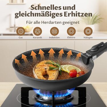 Набір сковорідок Fadware Induktion: антипригарне покриття, 20/24/28 см, знімний ручка, для всіх плит, PFOA/PFAS-free, для духовки, легке миття, для кемпінгу