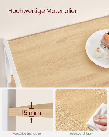 Стелаж кухонний VASAGLE з 2 металевими кошиками, стелаж-пекарня з гачками та полицями, для мікрохвильової печі, 35 x 80 x 93,5 см, золотий дуб + білий