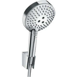 Hansgrohe Raindance Select S 120 Showerhead incl. Showerhead Holder, White/Chrome (3 Spray Patterns incl. PowderRain, Set with Shower Hose 1.25m, Chrome)