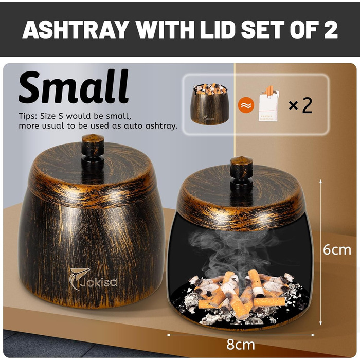 Набір попільничок для вулиці 2 шт. Edestah Retro з кришкою для дому та вулиці, попільничка-вітрозахист з неслизьким дном для саду, бару та балкону