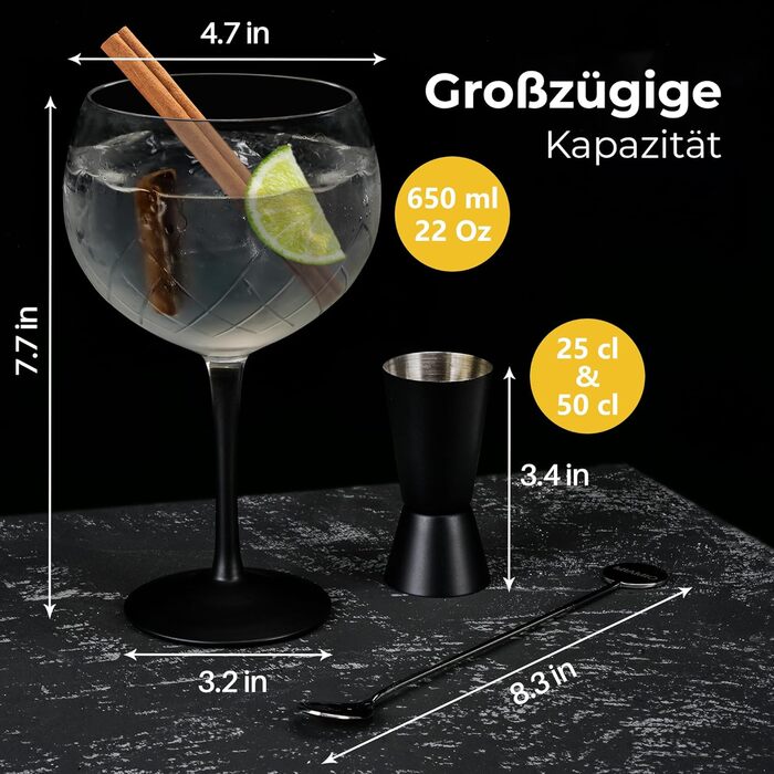 Набір Gin Tonic Glass Miamio Crystaluna (2 шт.) 650 мл: келихи для джину та коктейлів + мірний стакан та ложка