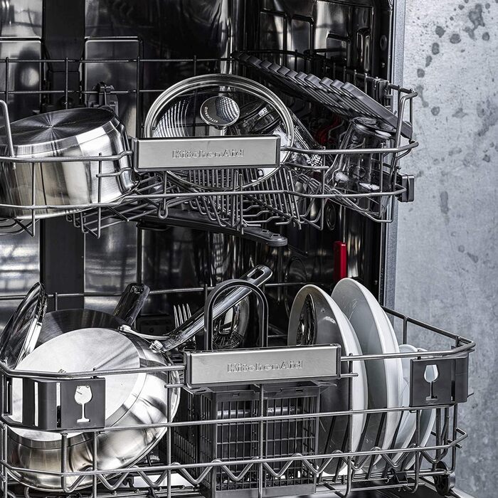 Сковорідки KitchenAid з нержавіючої сталі 20см і 28см, 3-шарове антипригарне покриття, для індукції, духовки та посудомийної машини, з холодною ручкою, сріблясті