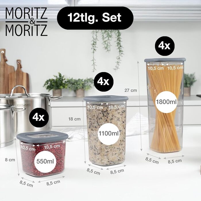 Набір контейнерів для зберігання продуктів Moritz & Moritz (12 шт) герметичні, для кухні, штабельовані, харчовий пластик